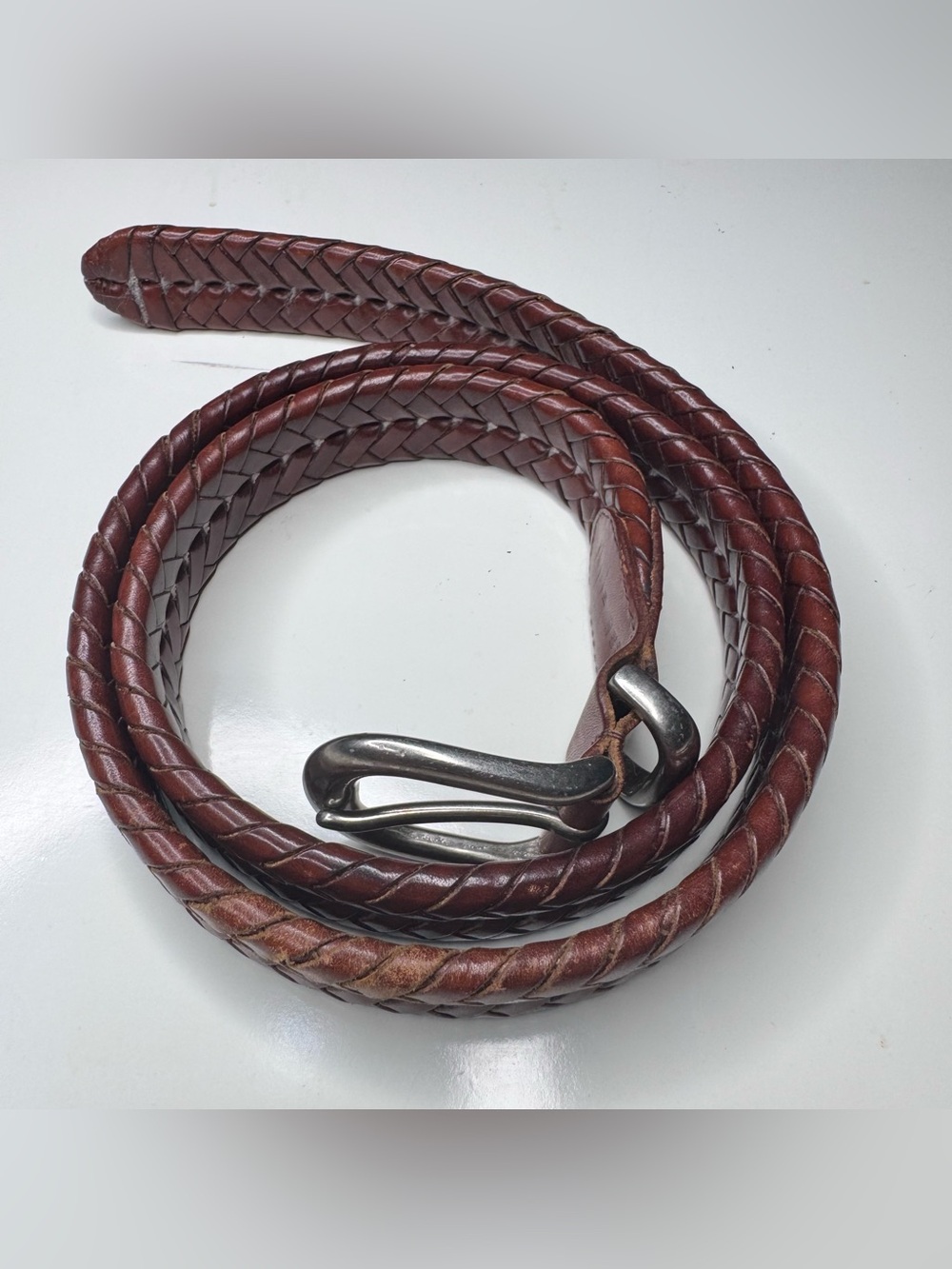 Vintage Coach Mens 5922 Braided Leather Belt Tan Size 36 90cm Solid Brass Buckle